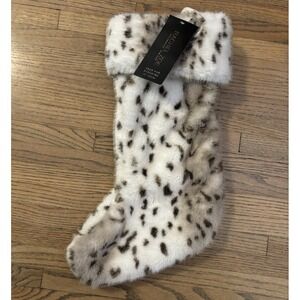 Rachel Zoe Snow Leopard‎ Faux Fur Christmas Stocking 22" Soft New